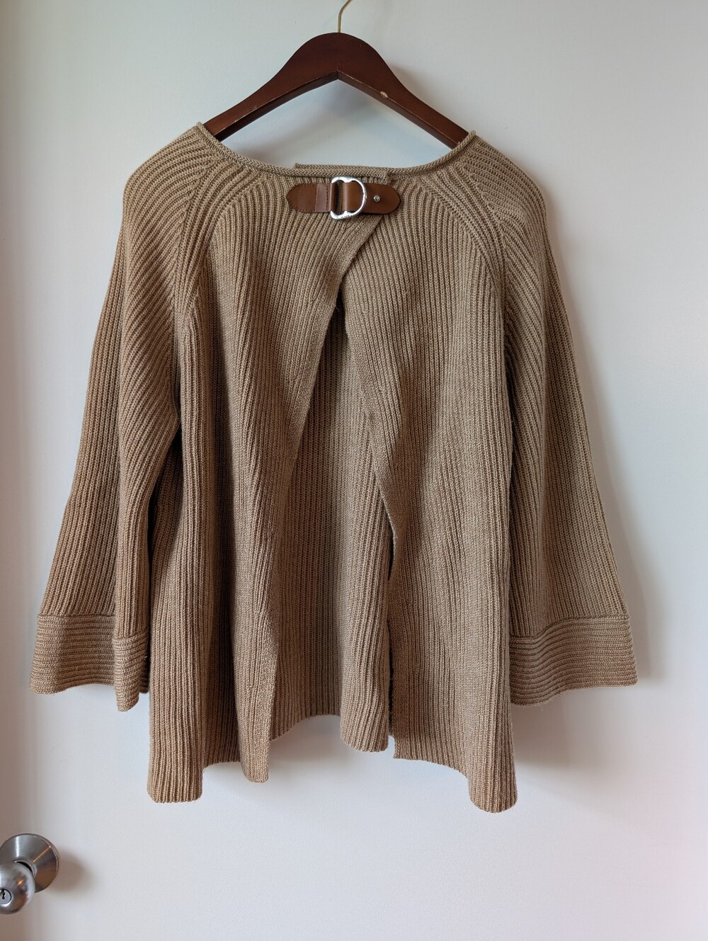 Polo Ralph Lauren 100% Merino Wool Sweater Beige Leather Buckle Small